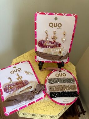 QUO Hair Clip & Charm Set - Pink, Pearl, Gold x3